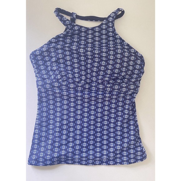 Athleta Tangier Tankini Underwire High Neck Blue Geometric Print Top 36D/DD - Picture 1 of 7